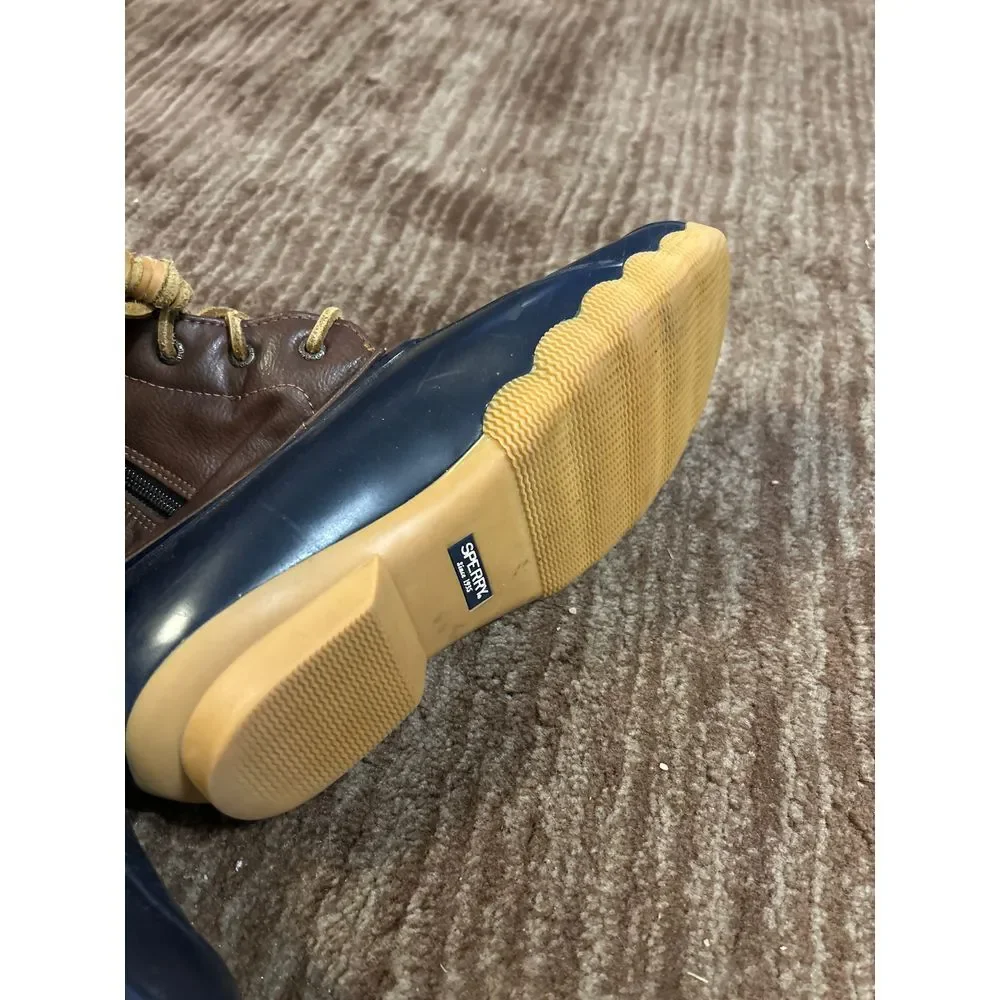 Sherry Saltwater Duck Boots Navy Blue‎ & Brown Leather Waterproof Winter Rain 5M